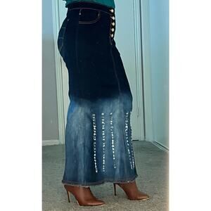 “LEAH” Ombre Wash Blue Jean Long Skirt size Medium Large(38MX)